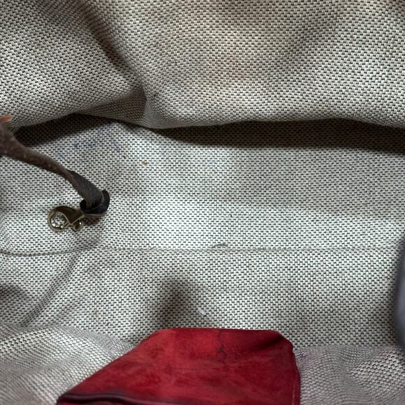 Vintage Dooney & Bourke Red & Black Pebbled Leather Drawstring Shoulder Bag - Picture 6 of 7